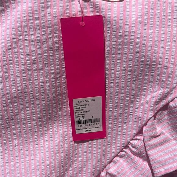 NWT Lilly Pulitzer Faye Skort Capri Coral Pink Seersucker Stripe Ruffle 8 - Picture 2 of 7
